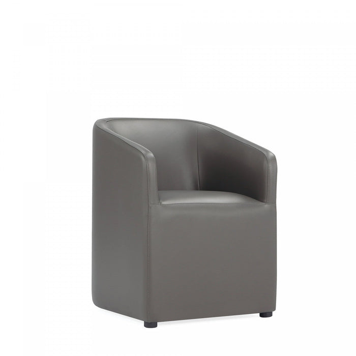 Anna Round Modern Vegan Leather Armchair in Graphite - Set of 2 