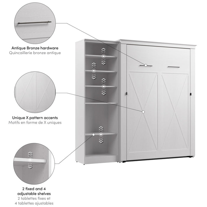 Bestar Key West Full Murphy Bed with Closet Organizer (88 W) - Pure White Oak