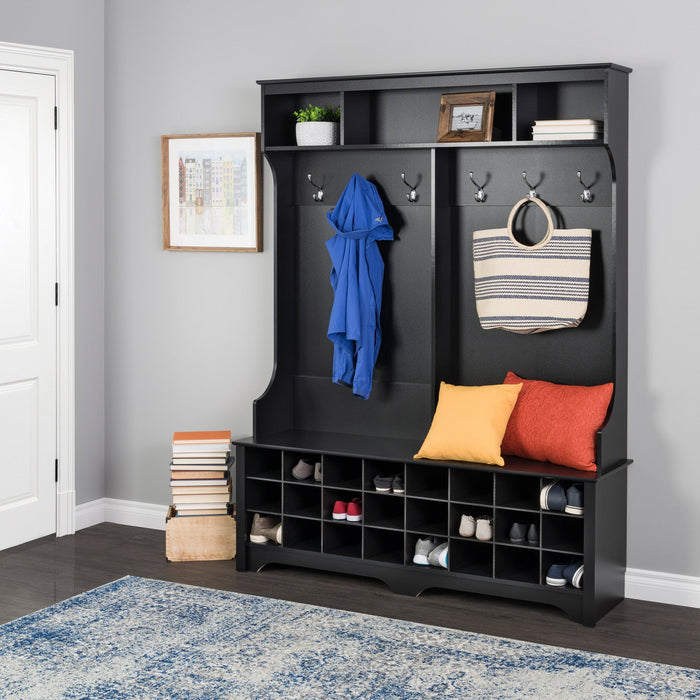 Hall Tree with 24 Shoe Cubbies - Black