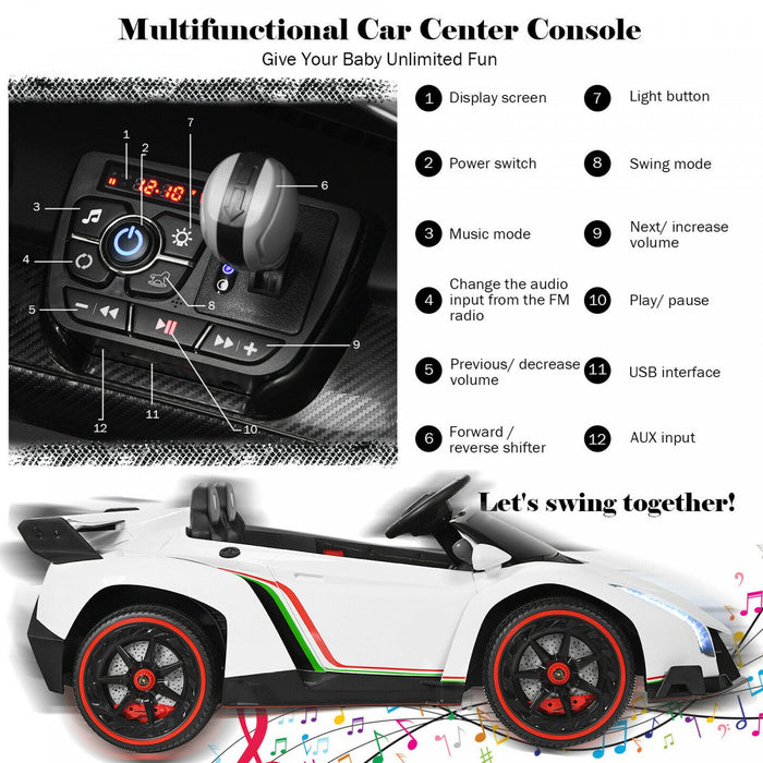 Costway 12v 2-seater Licensed Lamborghini Kids Ride On Car W/ RC & Swing Function White