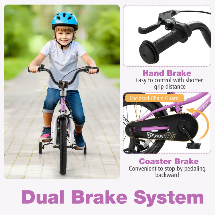 Costway 16" Kids Bike For 4-7 Years Old Boys & Girls With Adjustable Seat Handbrake Reflectors Purple