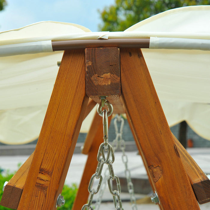 Outsunny 3 Seater Patio Swing Chair With Canopy Outdoor Wooden Swing Bench Hammock For Garden, Pools