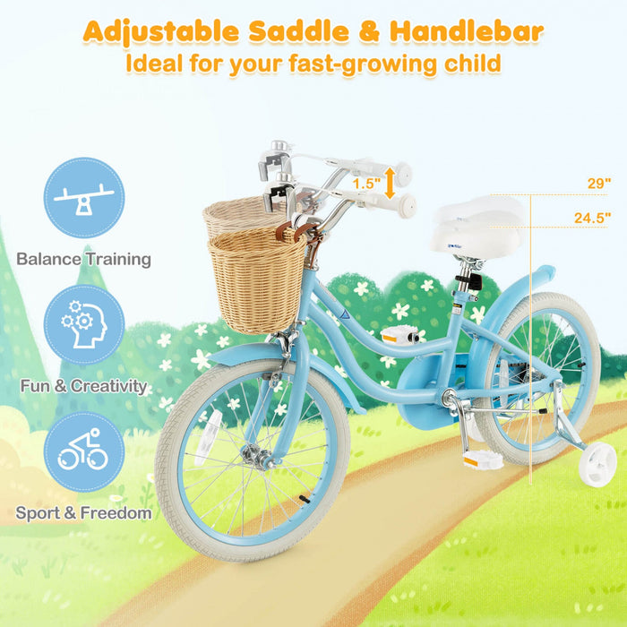 Costway 18" Kid's Bike With Training Wheels Adjustable Handlebar Seat Handbrake Blue