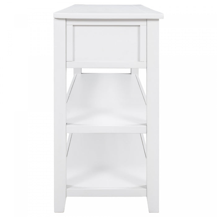 Wendy Solid Wood Console Table With 3 Drawers And 2 Open Shelves,antique White Accent Cabinet 