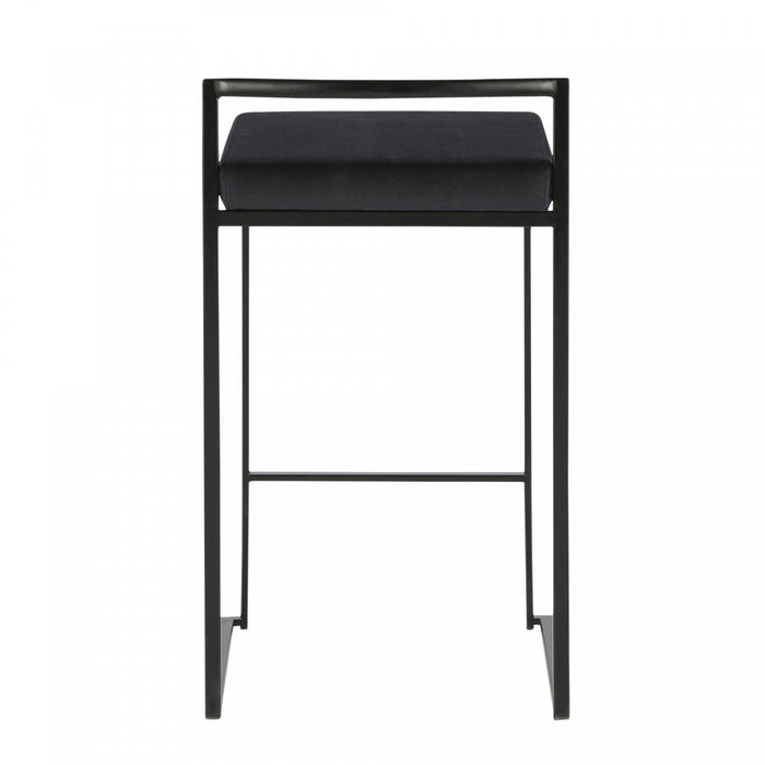 LumiSource Fuji Black Velvet Contemporary Stackable Counter-Height Stool - Set of 2