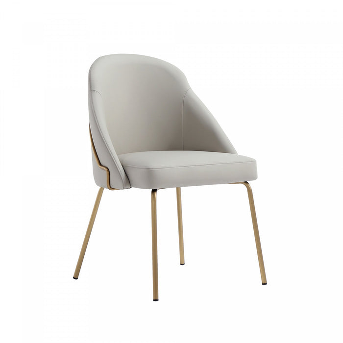 Gracie Modern Metal Vegan Leather Dining Chair in Stone Gray and Gold 