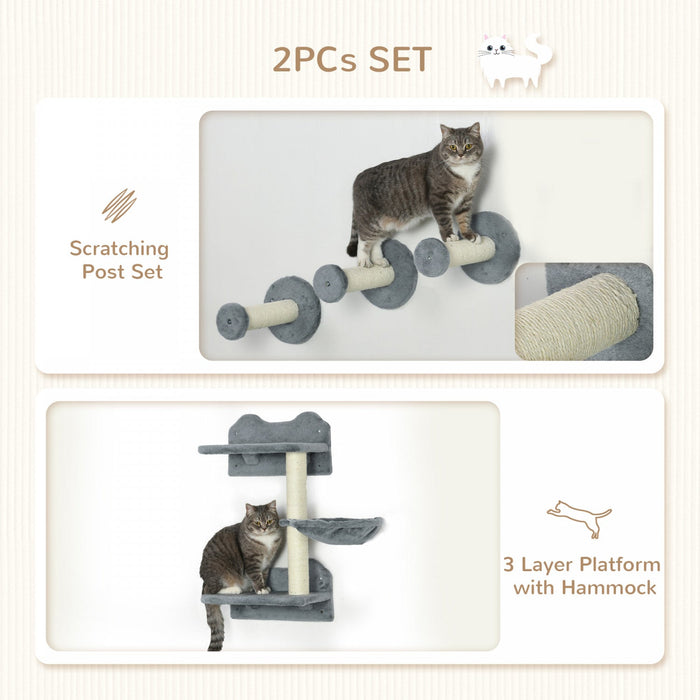 Pawhut 4pcs Cat Wall Shelf With Scratching Posts, Hammock, Setps, Platforms, Cat Shelves For Relaxin
