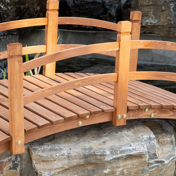 Outsunny 5ft Wooden Garden Bridge Classic Arc Footbridge With Guardrails For Stream Pond Walkway, Or