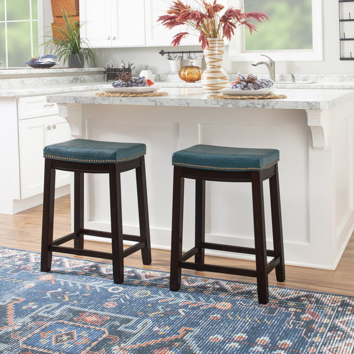 Claridge Faux Leather Backless Counter-Height Stool - Blue