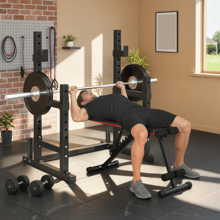 Soozier Adjustable Squat Rack, 660lbs Multi-Function Barbell Rack, Black