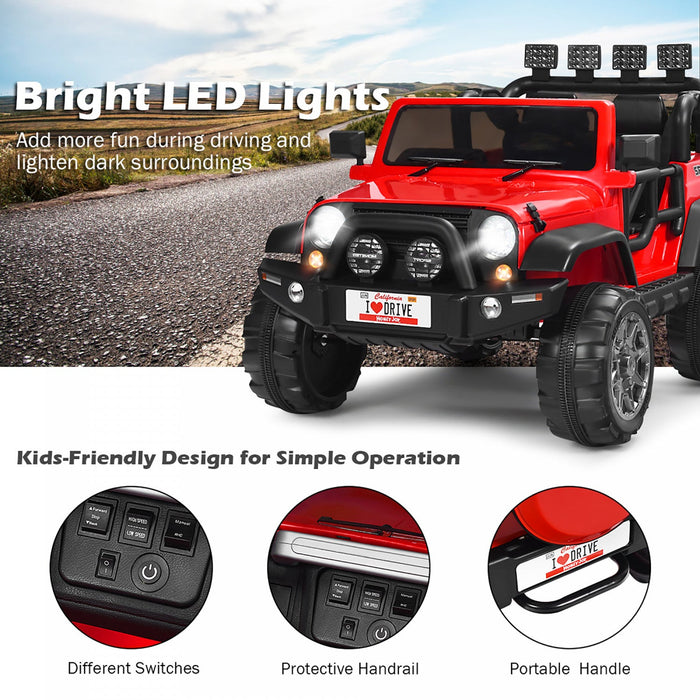 Costway 12v Kids Ride On Car 2 Seater Truck Rc Electric Vehicles W/ Storage Room Red