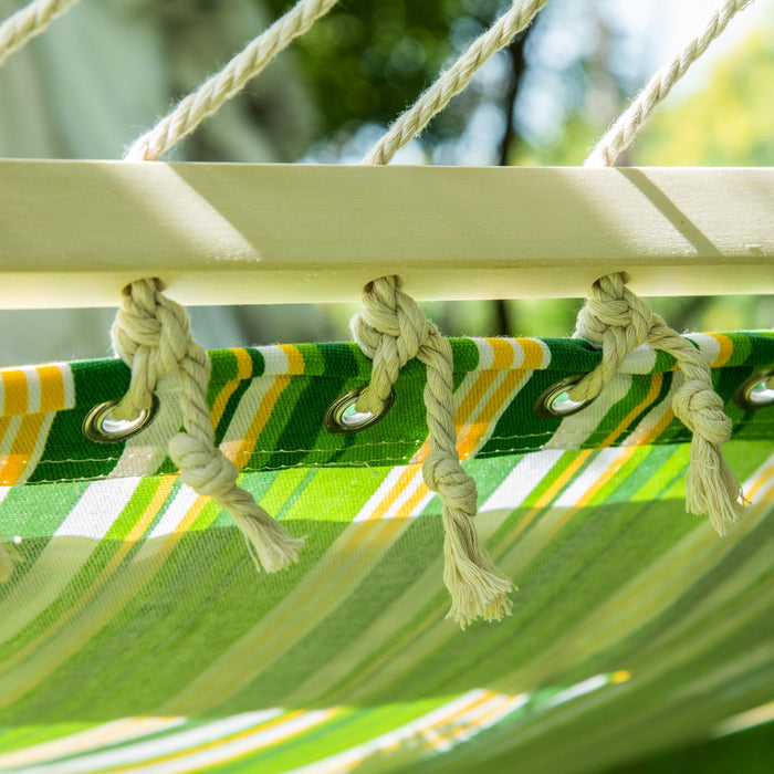Outsunny 75\" Patio Outdoor Hammock, Striped Camping Hammock Lounge Bed Garden W/ Pillow, Green