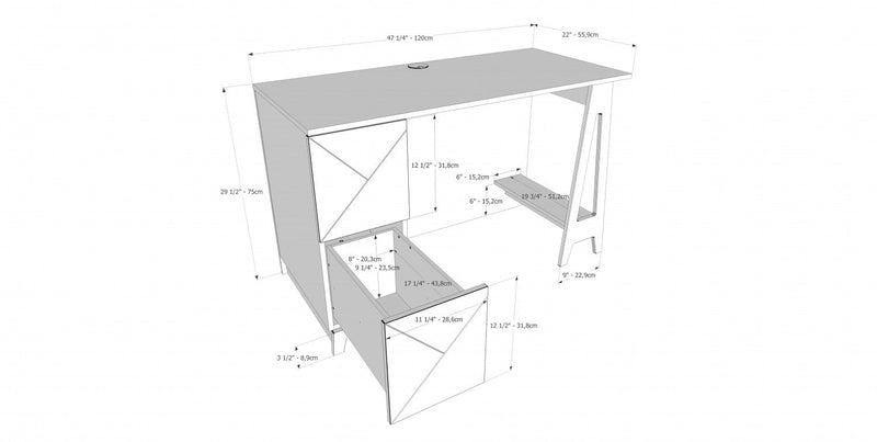 Nordika Atypik 2-Drawer Desk - Black 