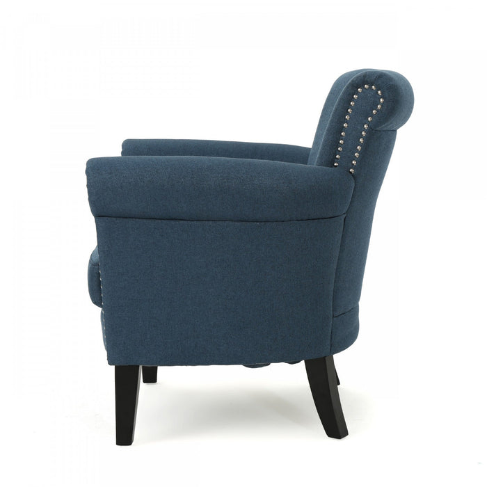 Mason Fabric Chair With Wood Legs And Nailhead Trim - Navy Blue 