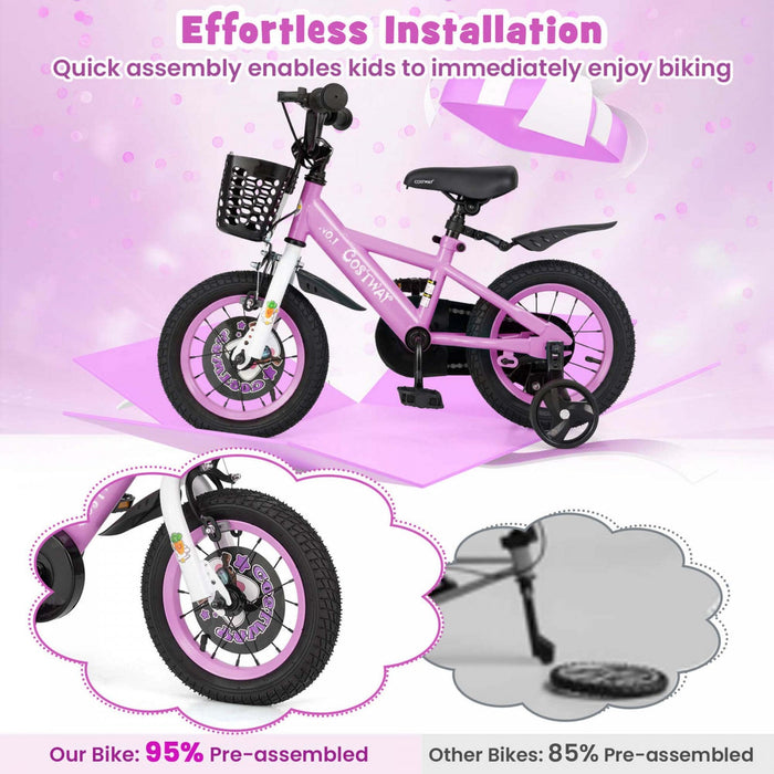 Costway 12" Kid's Bike For 3-4 With Height-adjustable Handlebar & Saddle Handbrake Purple