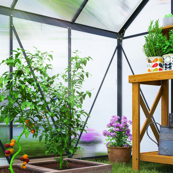 Outsunny 6' x 6' x 6.5' Polycarbonate Greenhouse Walk-in Green House, Grey