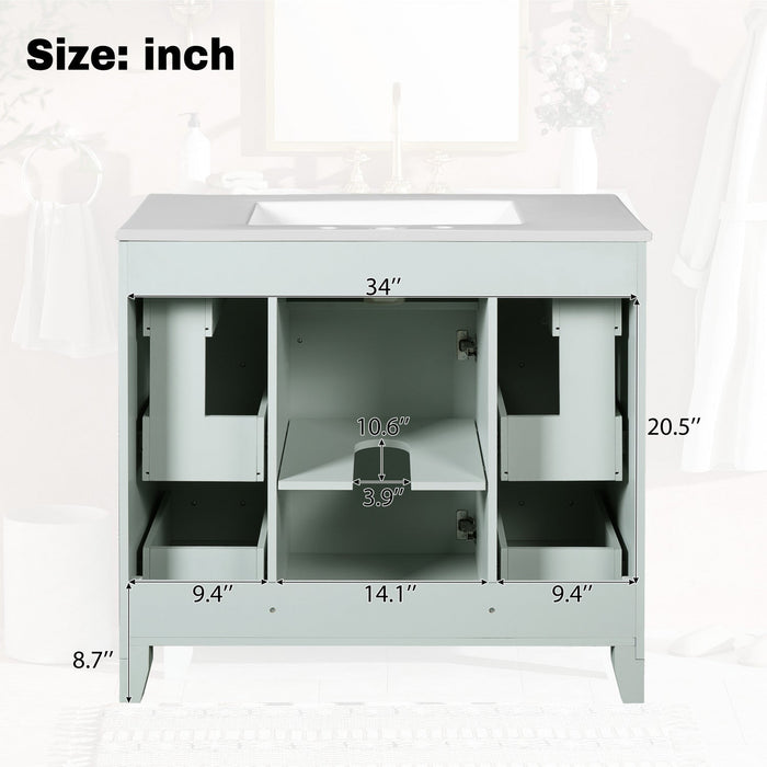 Norma 36\" Solid Wood Bathroom Vanity With Ceramic Sink - Green 