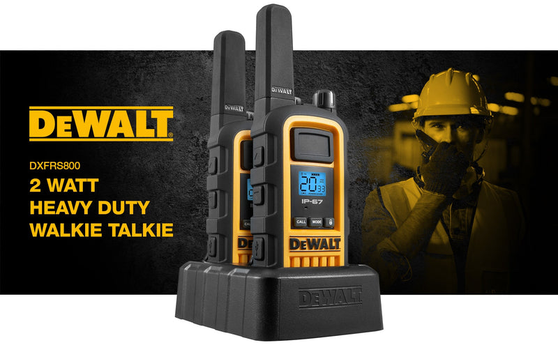 2 Dewalt Dxfrs800 Walkie Talkies Plus Earpieces - 2 Watt, Heavy Duty, 22 Channel Long Range Two Way 