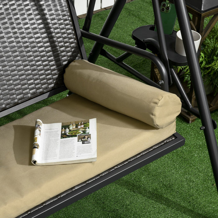Outsunny 3-seat Porch Swing With Canopy Outdoor Swing Chair W/ Rattan Seat