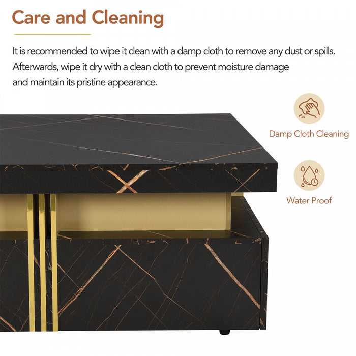 Marcia 43.3\" Square Engineered Wood Coffee Table With Storage Drawers - Black 