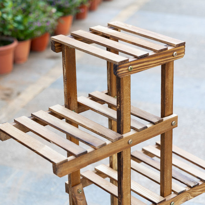Outsunny Wood Plant Stand 5 Tier Plant Shelf Multiple Flower Pot Holder For Living Room, Patio Corne