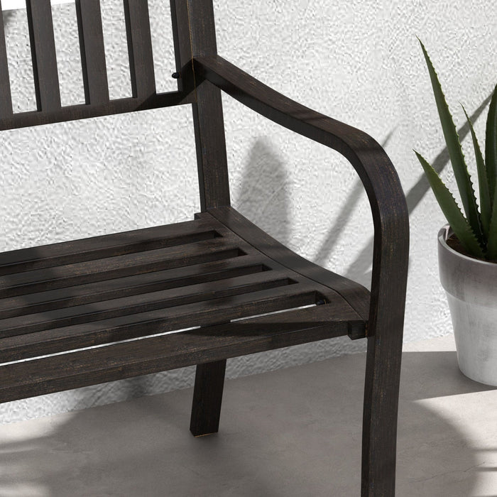 Outsunny 50" Steel Garden Bench Patio, Metal Backyard Park Chair, Brown