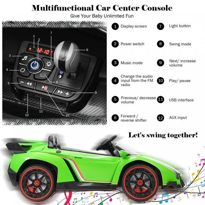 Costway 12v 2-seater Licensed Lamborghini Kids Ride On Car W/ RC & Swing Function Green
