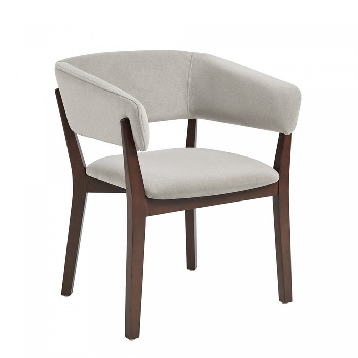 Blake Modern Faux Mohair Wood Armchair in Greige - Set of 2 Dining Chair 