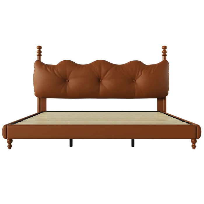 Emma Faux Leather Platform Bed Frame with Headboard,King Size,Brown King Bed  