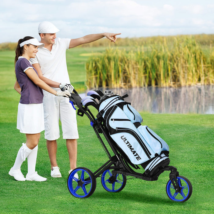 Goplus Folding Golf Push Cart W/scoreboard Adjustable Handle Swivel Wheel Blue