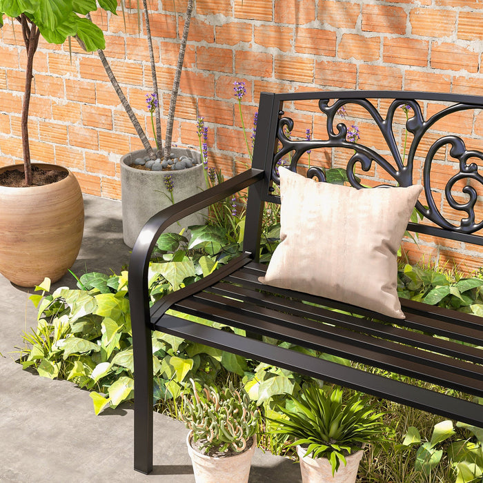 Outsunny 50" 2-seater Garden Bench Chair For Yard, Lawn, Porch, Black