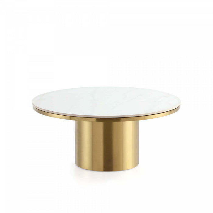 Glenn Modern Glam Sintered Stone Top Coffee Table in Gold 