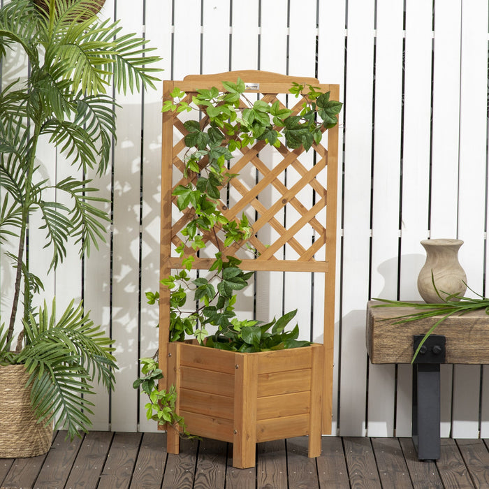 Outsunny Raised Garden Bed, Wood Planter With Trellis For Vine Climbing, To Grow Vegetables, Herbs, 