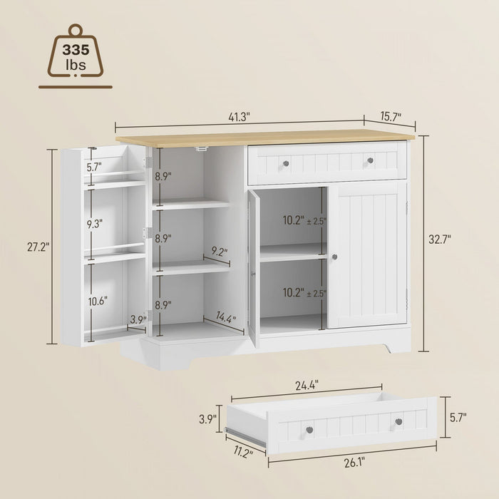 41" Sideboard Buffet Cabinet with Storage Drawer, Adjustable Shelf, White