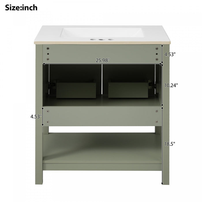 Simona 30\" Solid Wood Bathroom Vanity With Ceramic Sink And Storage - Green 