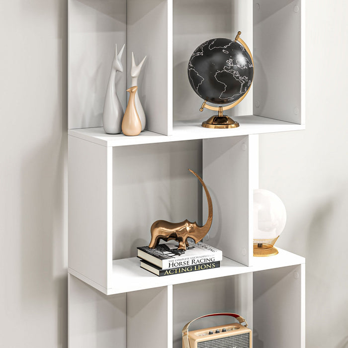 HOMCOM Geometric Bookcase, 5-Tier S Shaped Bookshelf, White