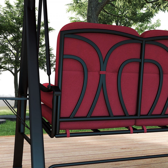 Outsunny 3 Seater Porch Swing Heavy Duty Outdoor Swing Chair, Wine Red