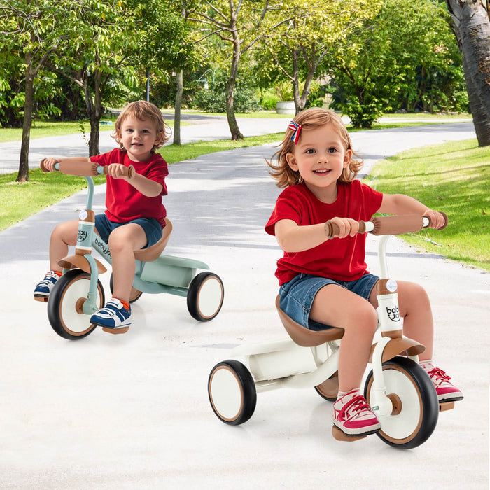 Babyjoy Kids Tricycle Toddler Trike With Adjustable Seat & Storage Basket 3 Wheel Bike Beige