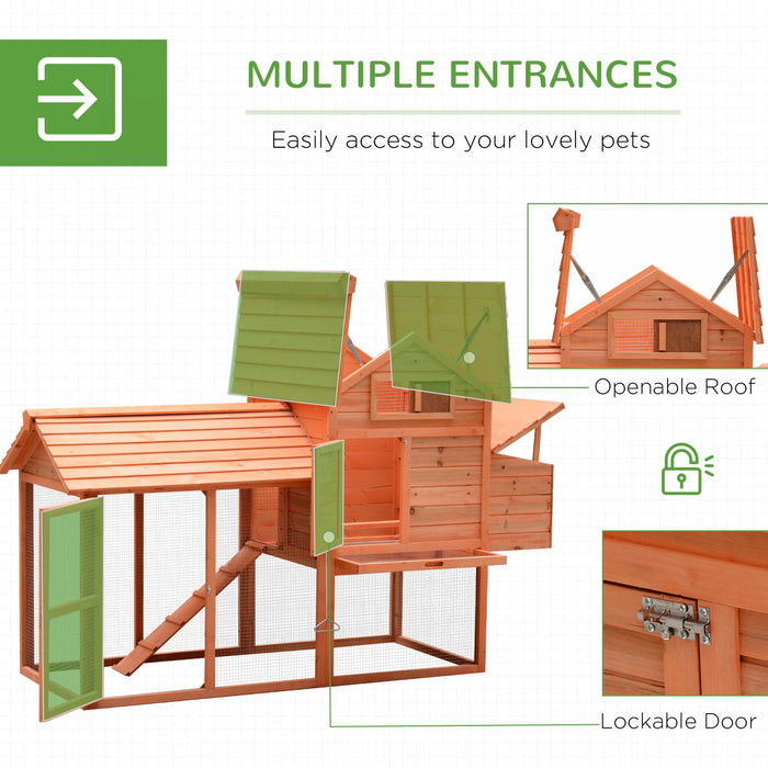 Pawhut 82\" Deluxe Wooden Chicken Coop Poultry Habitats Large Rabbit Hutch Hen House Outdoor Cage Wit