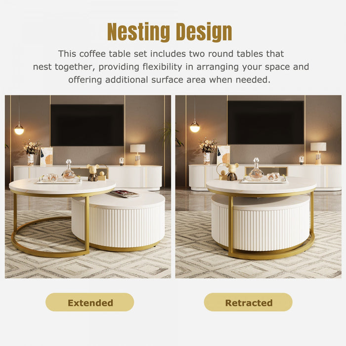 Sophia 27.6\" Modern Nesting Coffee Table With Storage Drawer - White 