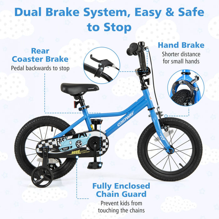Costway 14" Kids Training Bike With Removable Training Wheels Pneumatic Tires Navy