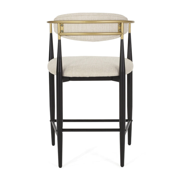 Aubrey Counter Stool Set Of 2 With Open Back,fabric Upholstery, Metal Frame - Beige 