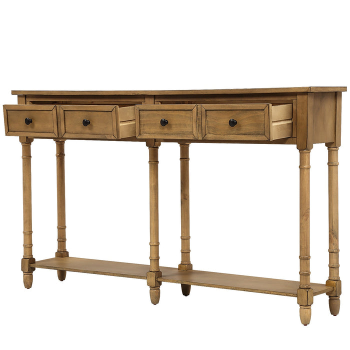 Phyllis Solid Wood Console Table With Drawers And Bottom Shelf - Old Pine 