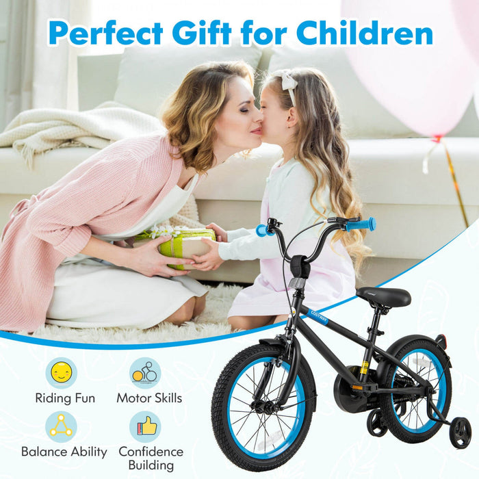Costway 16" Kids Bike With Adjustable Saddle Handlebar Removable Training Wheels Handbrake Black