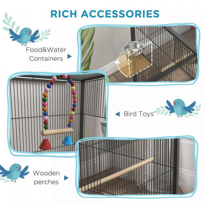 Pawhut 29\" Bird Cage With Rolling Stand For Parrots, Love Birds, And Finches, Large Bird Cage With C