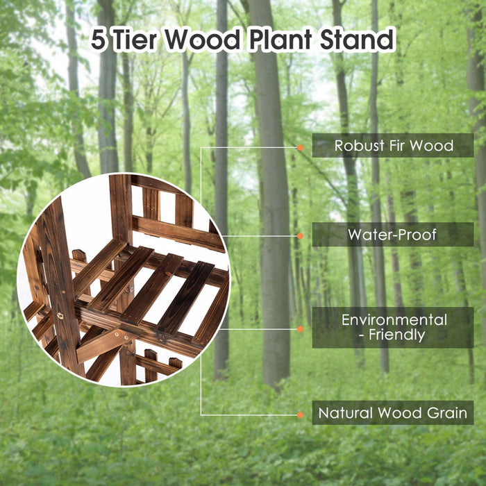 Costway 5-tier Flower Rack Wood Plant Stand 6 Pots Display Shelf Multifunctional Rack