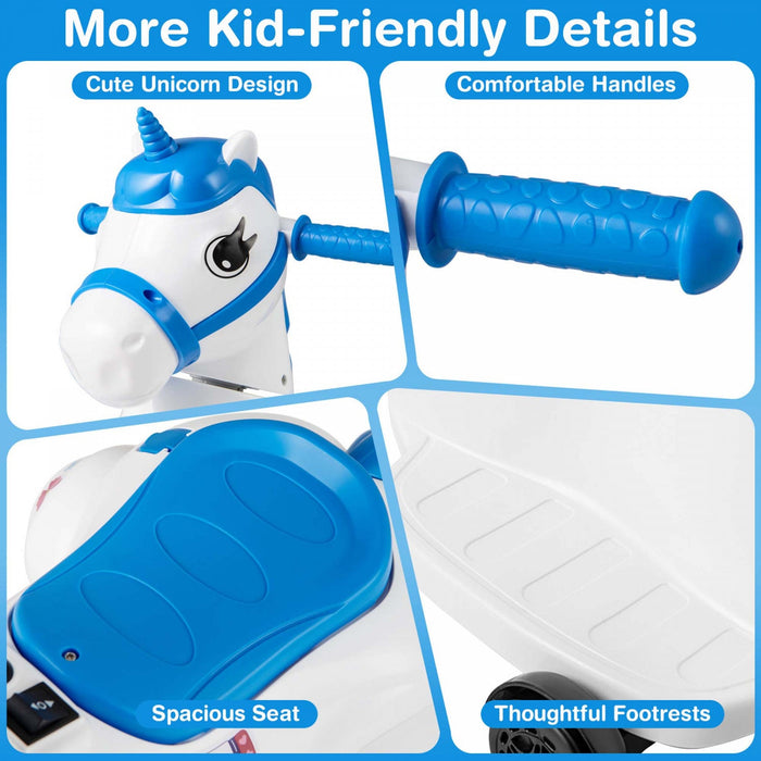 Costway 12v Kids Ride On Unicorn Toy With Training Wheels Music One-button Start Horse Toy Blue