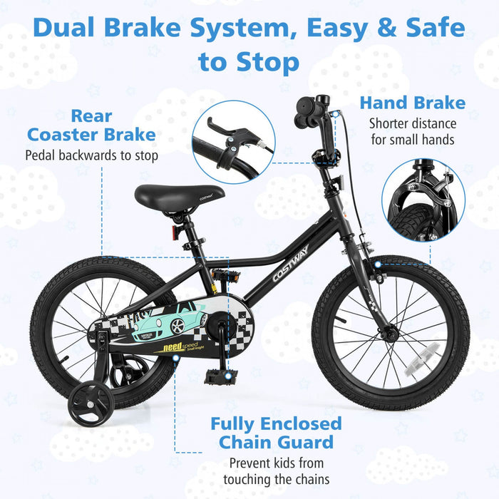 Costway 16" Kids Training Bike With Removable Training Wheels Pneumatic Tires Black