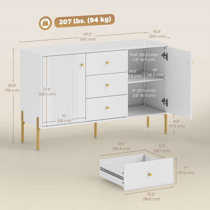 HOMCOM 47" Buffet Cabinet with 3 Drawers and 2 Doors Modern Sideboard White