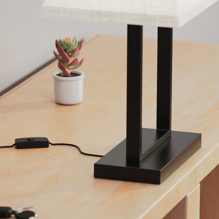 22\" Black Modern Rectangular Table Lamp with Fabric Shade 